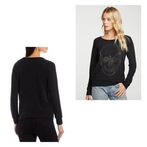 Chaser Halloween Stone Skull Embellished Knit Long Sleeve Sweater